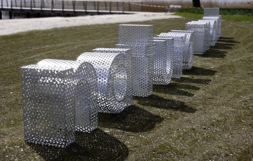 16 meters word sculpture made from perforated sheet metal